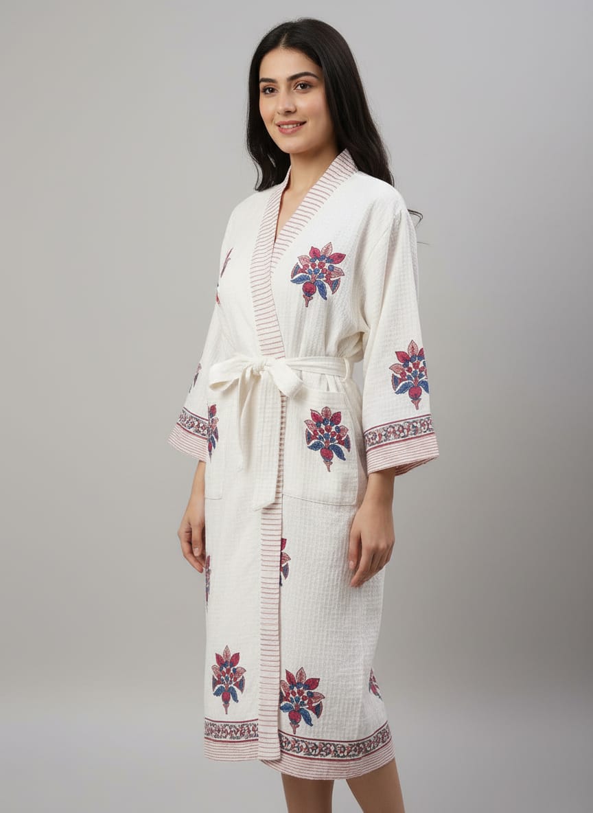 Hand Block Printed Cotton Bathrobe